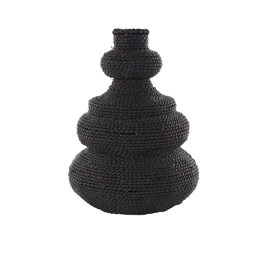 14" Black Seagrass Handmade Woven Bubble Decorative Vase with Abstract Bubble Shape